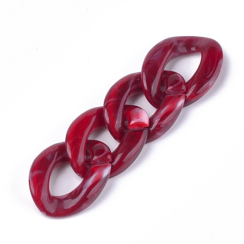 29x21mm Oval Twisted Acrylic Link - Marbled Dark Red - White x1