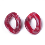29x21mm Oval Twisted Acrylic Link - Marbled Dark Red - White x1