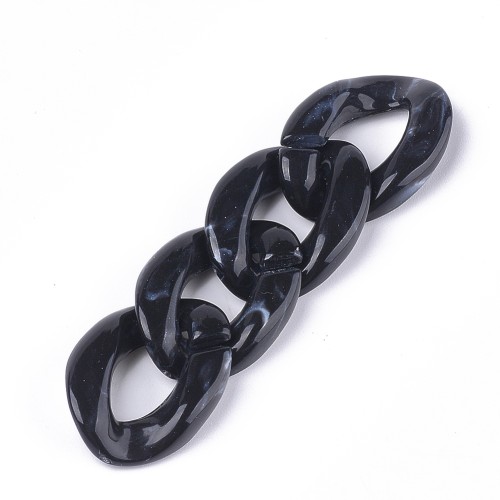 29x21mm Oval Twisted Acrylic Link - Marbled Black - White x1