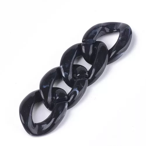 29x21mm Oval Twisted Acrylic Link - Marbled Black - White x1