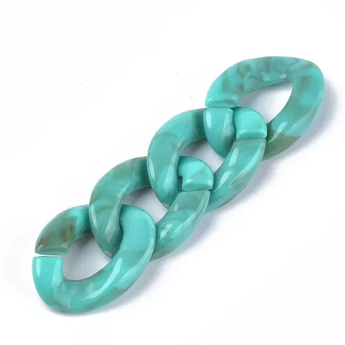29x21mm Oval Twisted Acrylic Link - Marbled Turquoise - Brown x1