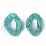 29x21mm Oval Twisted Acrylic Link - Marbled Turquoise - Brown x1