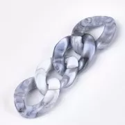 29x21mm Oval twisted acrylic link - Marbled White - Grey x1