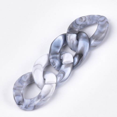 29x21mm Oval twisted acrylic link - Marbled White - Grey x1