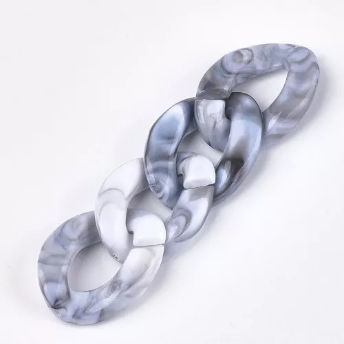 29x21mm Oval twisted acrylic link - Marbled White - Grey x1