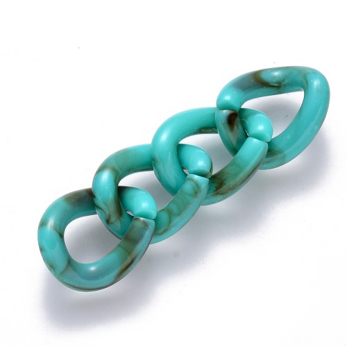 16x13mm Oval Twisted Acrylic Link - Marbled Turquoise - Brown x1