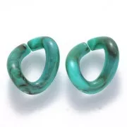 16x13mm Oval Twisted Acrylic Link - Marbled Turquoise - Brown x1