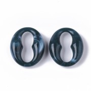 31x26mm Oval Acrylic Coffee Bean Link - Marbled Petroleum Blue - White x1|raw }}