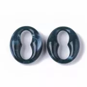 31x26mm Oval Acrylic Coffee Bean Link - Marbled Petroleum Blue - White x1