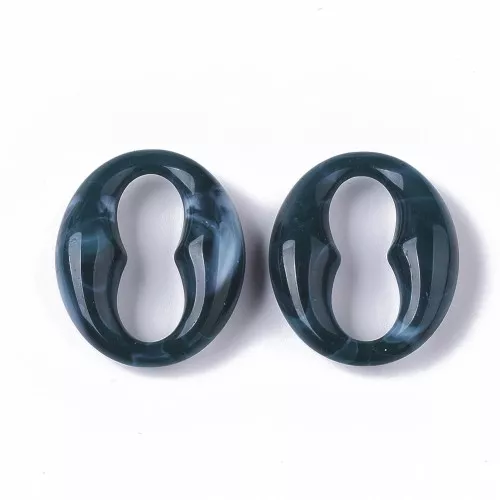 31x26mm Oval Acrylic Coffee Bean Link - Marbled Petroleum Blue - White x1
