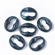 31x26mm Oval Acrylic Coffee Bean Link - Marbled Petroleum Blue - White x1