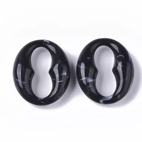 31x26mm Oval Acrylic Coffee Bean Link - Marbled Black - White x1