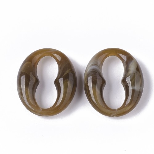 31x26mm Oval Acrylic Coffee Bean Link - Marbled Light Brown - White x1