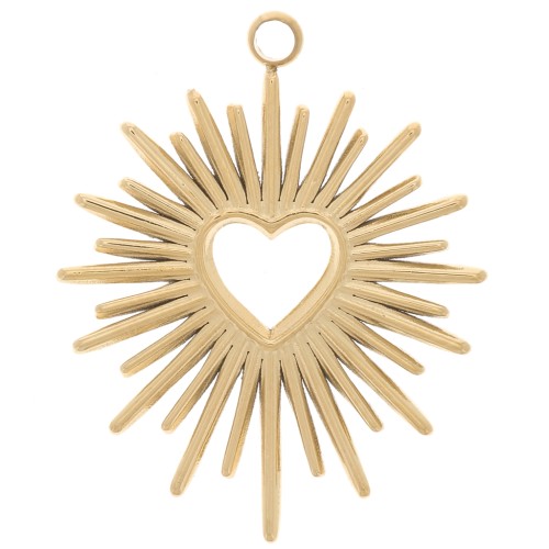 23x18mm Stainless Steel 316L Sun Pendant with Hollow Heart - Gold Tone x1