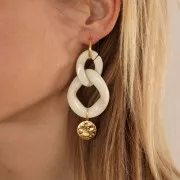 15.5 mm Round Hammered Pendant - Moon & Sun Pattern - Gold-Plated 304L Stainless Steel x1