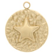 14mm 316L Stainless Steel Round Textured Star Pendant - Gold Tone x1|raw }}