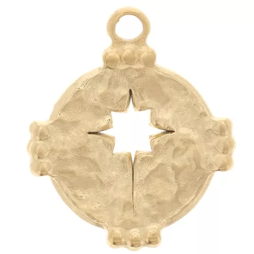 15mm 316L Stainless Steel Round Hammered North Star Hollow Pendant - Gold Tone x1