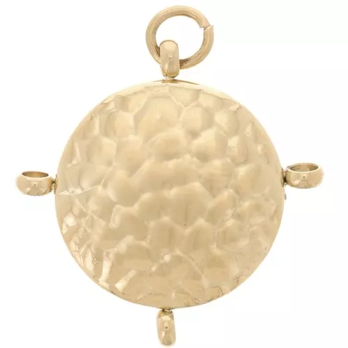 19mm 316L Stainless Steel Round Hammered Pendant with 4 Closed Rings - Gold Tone x