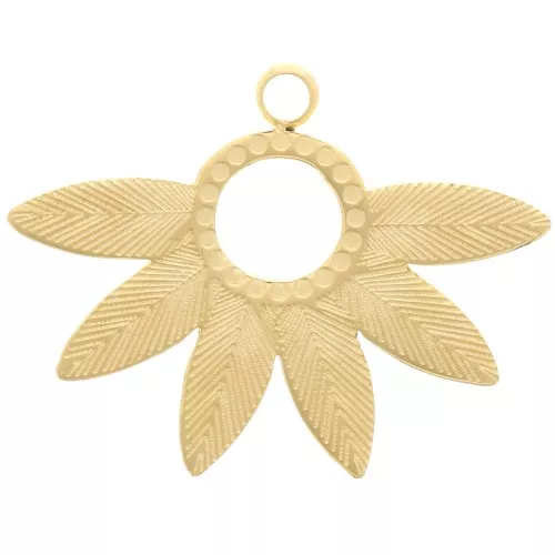 15x20mm Stainless Steel 316L Half Flower Pendant with Hollow Circle - Gold Tone x1