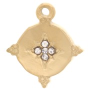 18mm 316L Stainless Steel Round North Star Pendant with zirconium oxide - Gold Tone x1|raw }}
