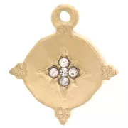 18mm 316L Stainless Steel Round North Star Pendant with zirconium oxide - Gold Tone x1