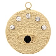 15.5mm Stainless steel 304L pendant - eye pattern zirconium oxide - GOLD Tone x1