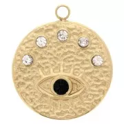15.5mm Stainless steel 304L pendant - eye pattern zirconium oxide - GOLD Tone x1