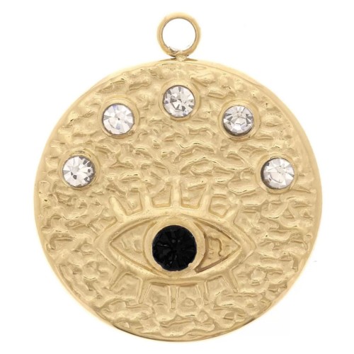 15.5mm Stainless steel 304L pendant - eye pattern zirconium oxide - GOLD Tone x1