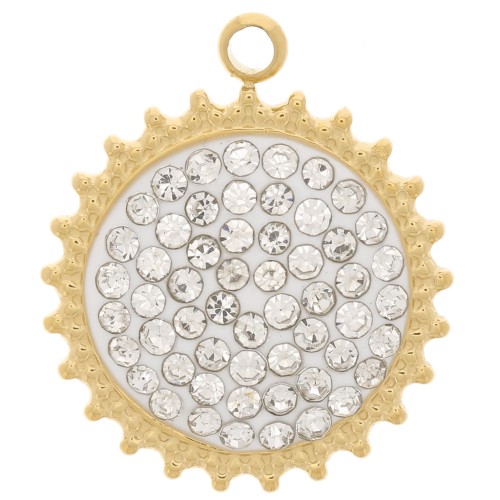 14mm Stainless steel 316L sun pendant with resin and zirconium oxide - GOLD Tone - Whitex1