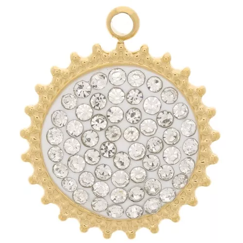 14mm Stainless steel 316L sun pendant with resin and zirconium oxide - GOLD Tone - Whitex1