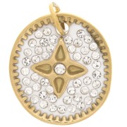16.5x15mm Stainless Steel 316L Oval pendant with resin and zirconium oxide - Gold Tone x1|raw }}