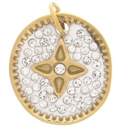 16.5x15mm Stainless Steel 316L Oval pendant with resin and zirconium oxide - Gold Tone x1
