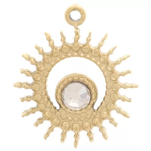 14mm 304L Stainless Steel Hollow Sun Pendant with Rhinestone - Gold Tone x1