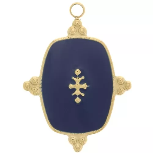 23x17mm Stainless Steel 316L Rectangle Pendant with Resin - Gold Tone - Blue x1