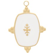 23x17mm Stainless Steel 316L Rectangle Pendant with Resin - Gold Tone - White x1|raw }}