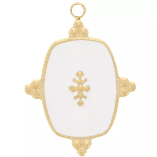 23x17mm Stainless Steel 316L Rectangle Pendant with Resin - Gold Tone - White x1