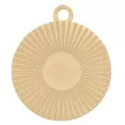 12mm 316L Stainless Steel Round Ribbed Charm for 4mm Cabochon - Gold Tone x1