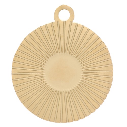 12mm 316L Stainless Steel Round Ribbed Charm for 4mm Cabochon - Gold Tone x1