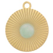 12mm 316L Stainless Steel Round Ribbed Charm for 4mm Cabochon - Gold Tone x1