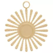 14mm 316L Stainless Steel textured sunburst charm for 4mm cabochon - Gold Tone x1