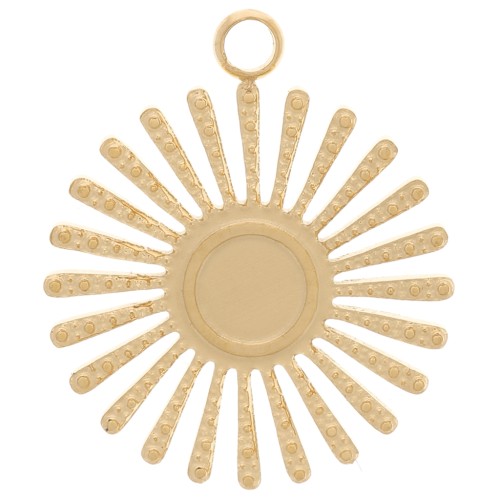 14mm 316L Stainless Steel textured sunburst charm for 4mm cabochon - Gold Tone x1