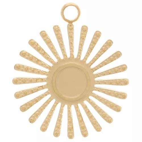 14mm 316L Stainless Steel textured sunburst charm for 4mm cabochon - Gold Tone x1