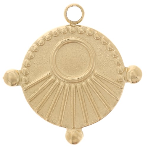 Round worked charm 16.3 mm for cabochon 4 mm - 304 stainless steel, gold-plated x1