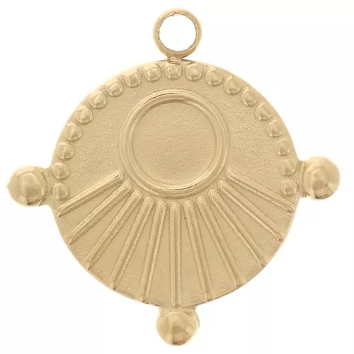 Round worked charm 16.3 mm for cabochon 4 mm - 304 stainless steel, gold-plated x1