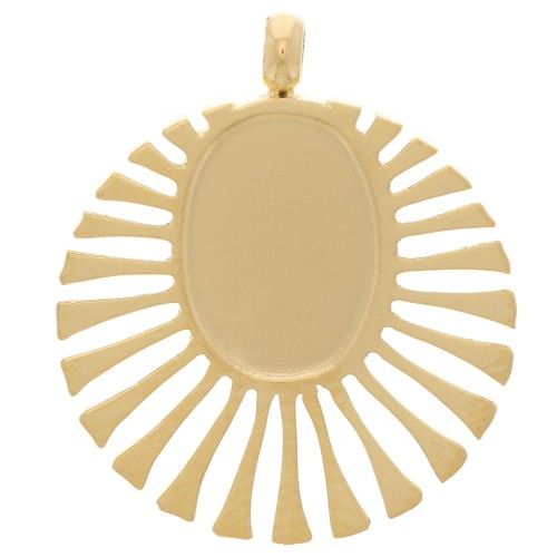 14 mm round charm for 8x6 mm cabochon - 304 gold-plated stainless steel x1