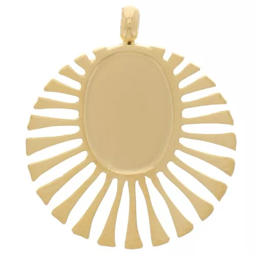 14 mm round charm for 8x6 mm cabochon - 304 gold-plated stainless steel x1