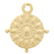 16 mm round charm with small beads - sun pattern - Gold-plated 304 stainless steel x1