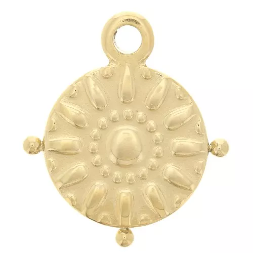 16 mm round charm with small beads - sun pattern - Gold-plated 304 stainless steel x1