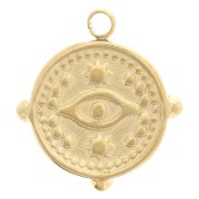 13 mm round charm and small balls - eye pattern - 304 Gold stainless steel