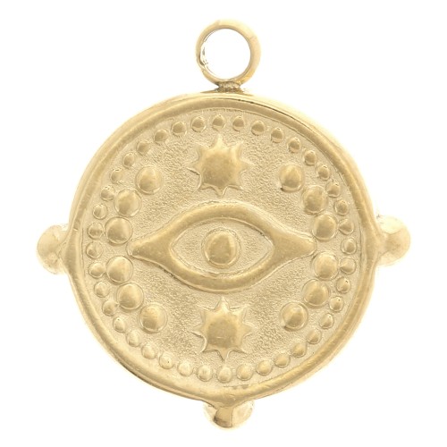 13 mm round charm and small balls - eye pattern - 304 Gold stainless steel